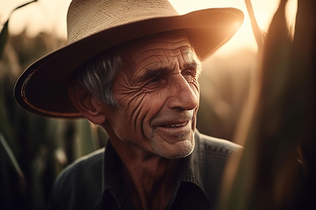 Um homem com um chapéu de cowboy sorri para a câmera.