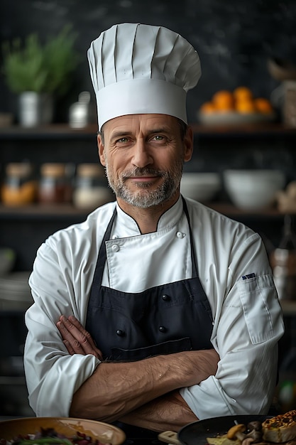 Foto um homem com um chapéu que diz cozinheiro