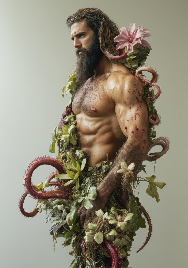 Foto um homem com um corpo grande com um corpo maior de um homem com uma grande polvo em seu peito