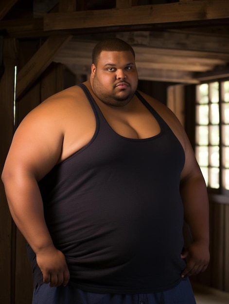 Foto um homem com um corpo grande vestindo uma camisa preta
