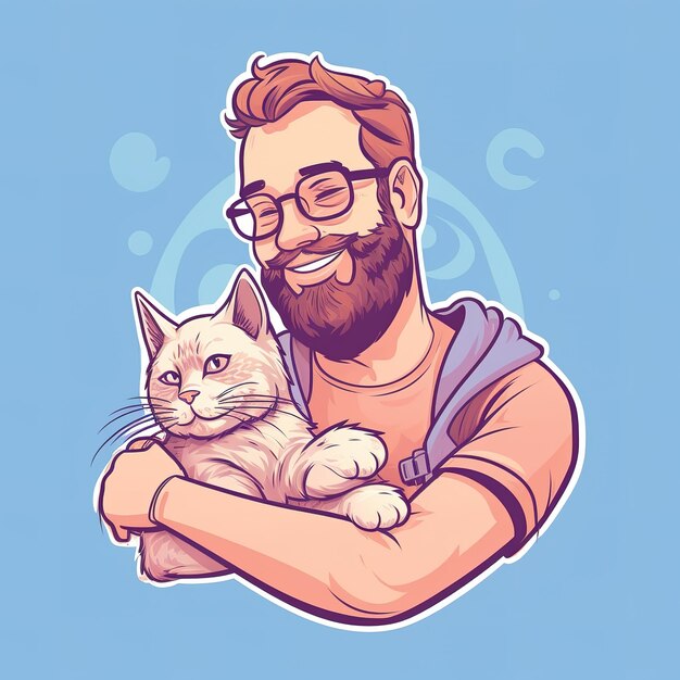 Um homem com um gato no braço