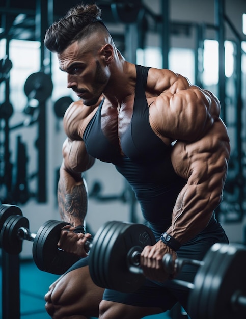 Um homem com um grande músculo do corpo está segurando uma barra.