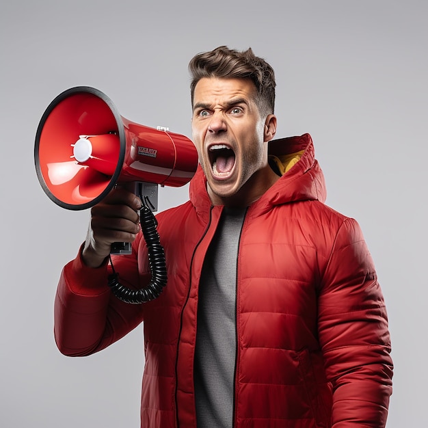 Foto um homem com um megafone