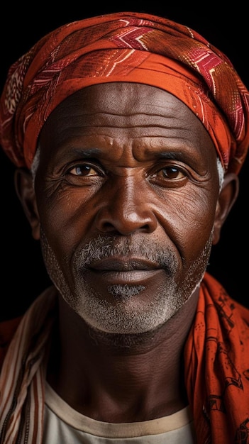 um homem com um turbante vermelho na cabeça