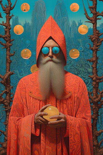Foto um homem com uma barba longa e óculos segurando um limão