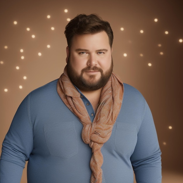 Um homem com uma camisa azul que diz "eu te amo"