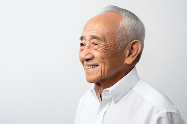 um homem com uma camisa branca e um sorriso