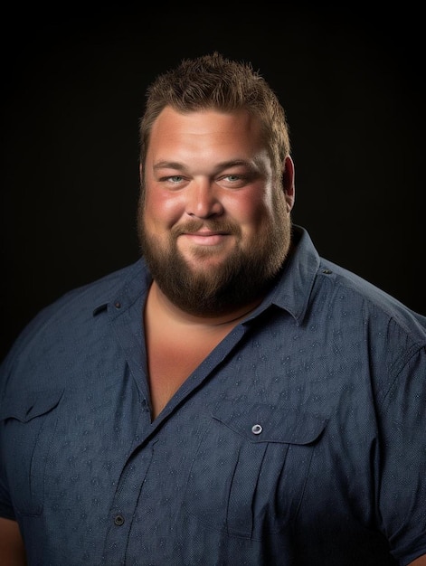 Foto um homem com uma camisa de botão para baixo que diz que ele está sorrindo