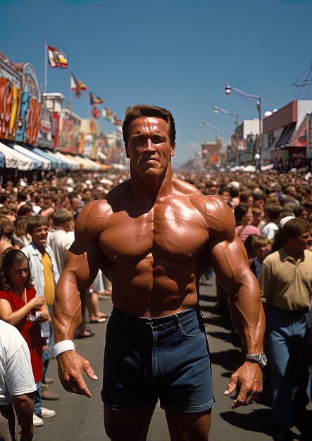 Foto um homem com uma camisa que diz músculo