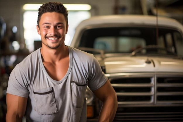 Foto um homem com uma camisa que diz que está a sorrir.