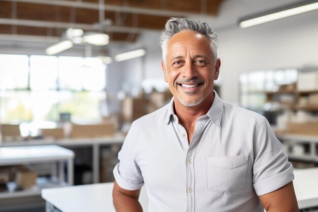 Um homem com uma camisa que diz sorriso