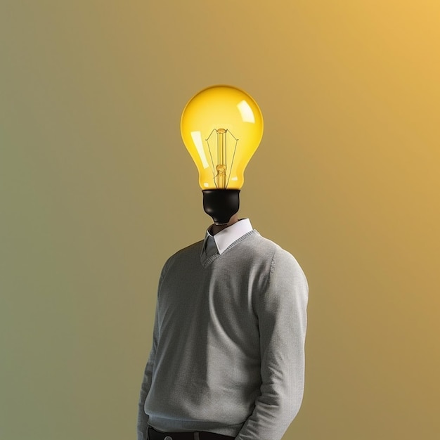 Foto um homem com uma lâmpada em vez de uma cabeça idea concept generative ai