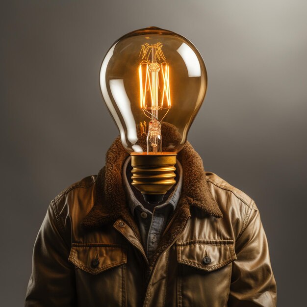 Um homem com uma lâmpada em vez de uma cabeça ideia conceito generativo ai