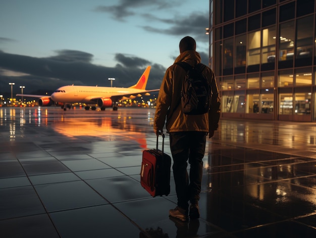 um homem com uma mala no aeroporto