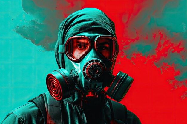 Um homem com uma máscara de gás Guerra nuclear