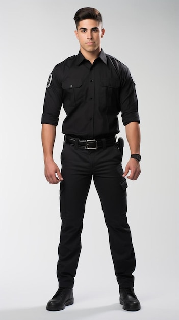 um homem com uniforme de policial posando para uma foto