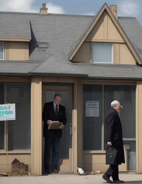 Foto um homem comum está a confiscar uma casa para um banco.