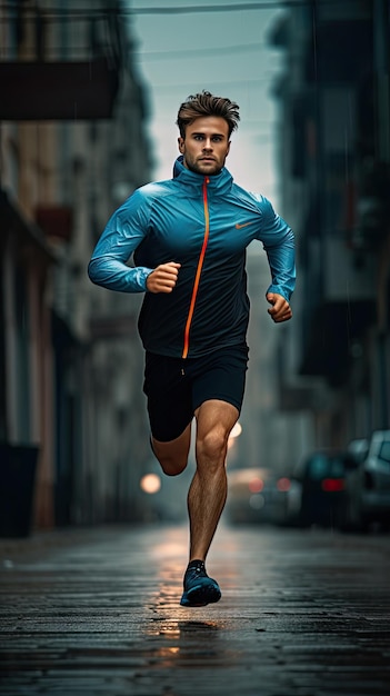Um homem correndo na cidade corredor masculino