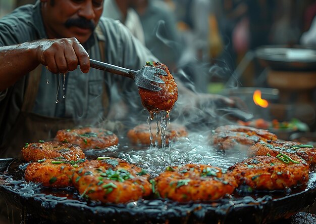 Foto um homem cozinhando comida com um bastão que diz cozinhar nele