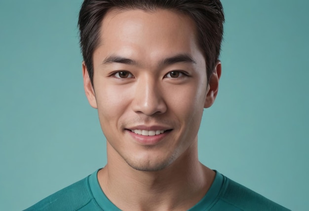 Um homem de aparência amigável com uma camisa verde e um sorriso confiante e acessível