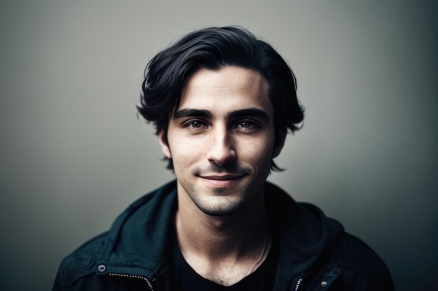 Um homem de cabelo comprido e camisa preta está posando para um retrato.