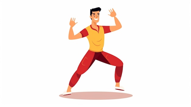 um homem de camisa amarela está fazendo uma pose de ioga generativa ai