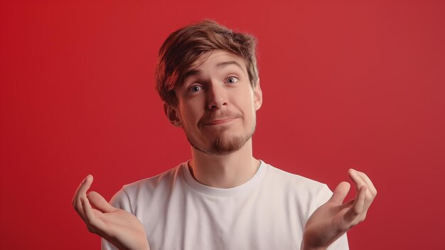 Foto um homem de camisa branca está segurando algo em suas mãos