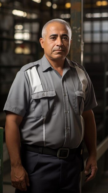 Foto um homem de camisa cinzenta está de pé na frente de uma caixa verde