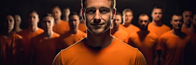 Foto um homem de camisa laranja