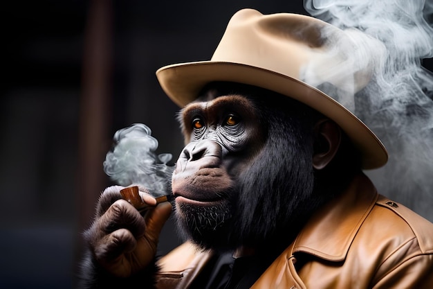 Um homem de chapéu fumando um cigarro