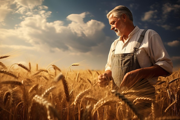 Um homem de meia idade trabalha no campo