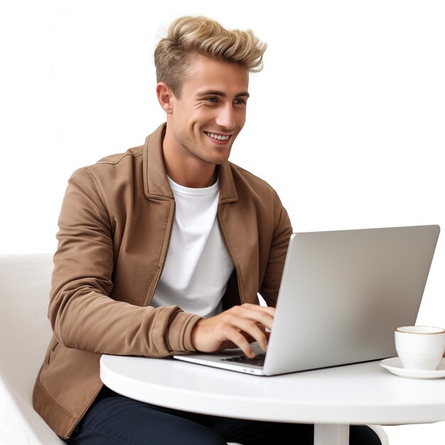 Foto um homem de negócios bem sucedido está de pé em um fundo branco isolado