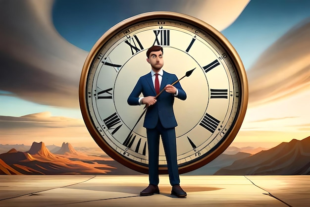 Foto um homem de negócios e um relógio personagem de ilustração 3d