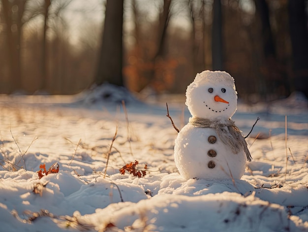 Um homem de neve com um homem de neve nele.