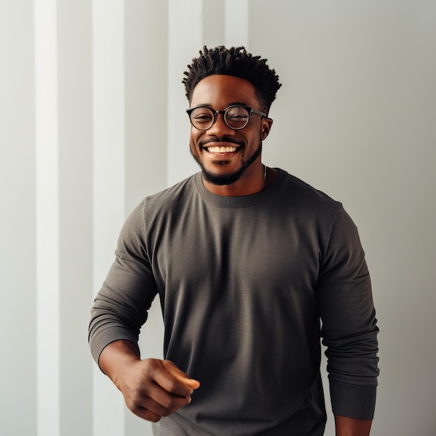 um homem de óculos e uma camisa que diz "ele está segurando um lápis"