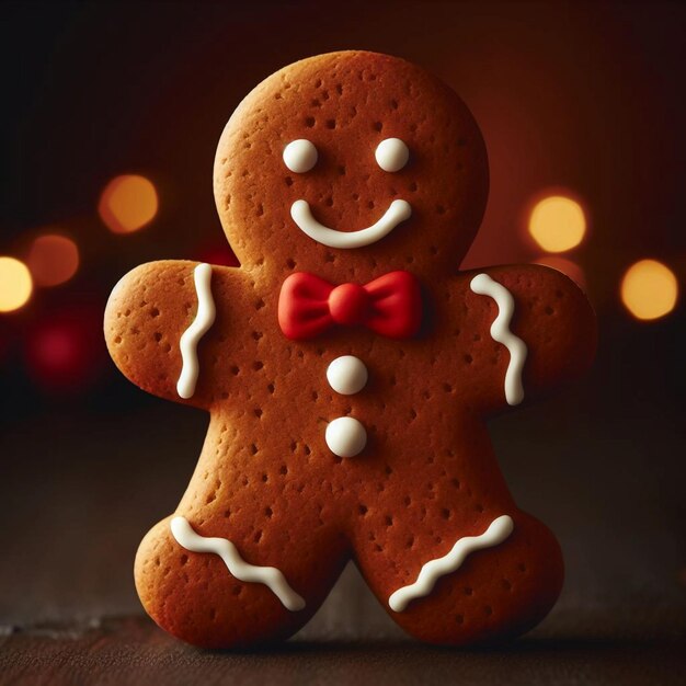 Foto um homem de pão de gengibre feito por um homem de gengibre feliz.