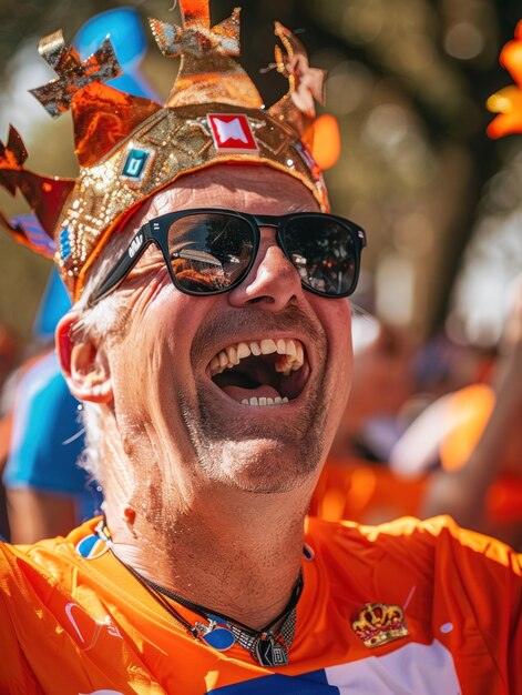 Foto um homem de pé com uma coroa na cabeça parecendo real e confiante a coroa está adornada com jóias