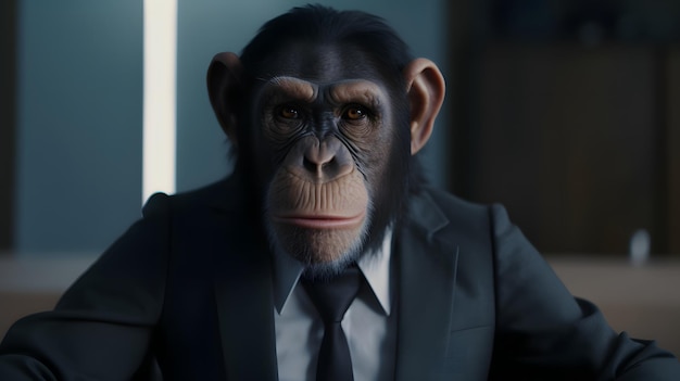 Um homem de terno com um chimpanzé de terno
