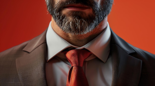 Foto um homem de terno e gravata com uma barba no queixo está olhando para a câmera com uma expressão séria