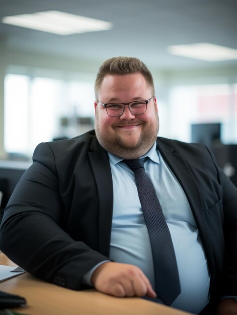 Foto um homem de terno e gravata sentado em uma mesa