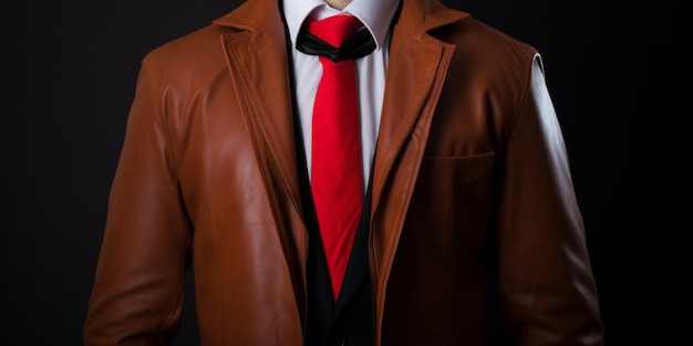 Um homem de terno e gravata vermelha