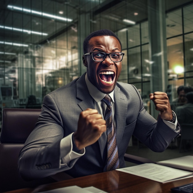 Um homem de terno está gritando na tela do computador.