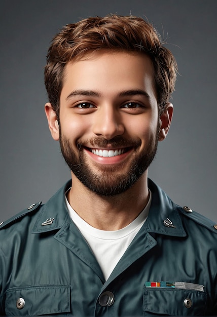 Um homem de uniforme militar a sorrir.