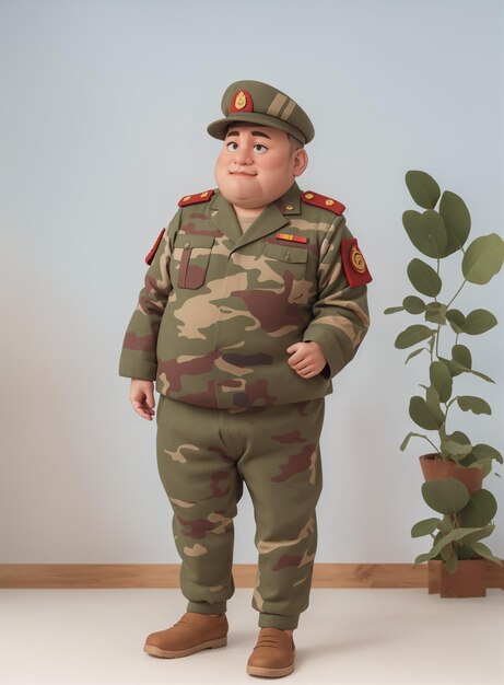 um homem de uniforme militar está ao lado de uma planta