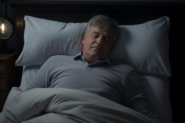 um homem deitado em uma cama com um travesseiro
