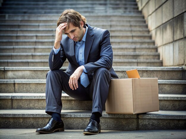 Foto um homem desempregado está muito chateado e preocupado em encontrar um emprego.