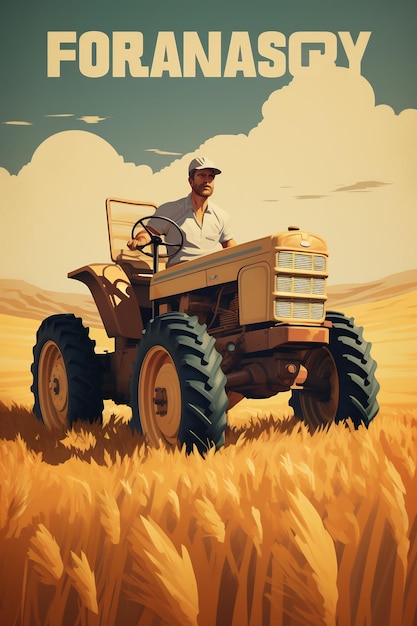 um homem dirige um trator em um campo de trigo