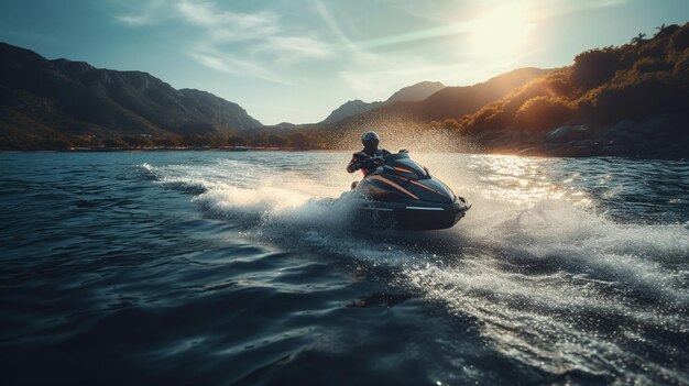 Foto um homem dirigindo um jet ski generative ai