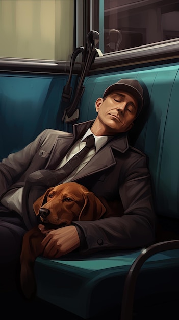 Foto um homem dormindo com seu cachorro e um cachorro no fundo