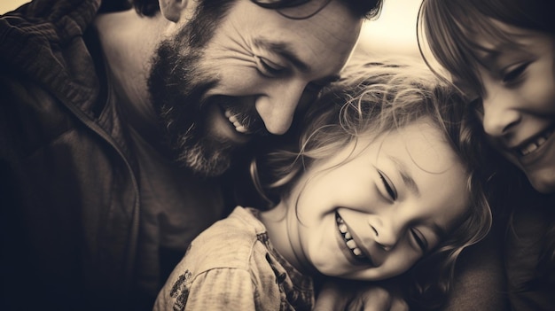 Foto um homem e duas crianças estão sorrindo juntos ai